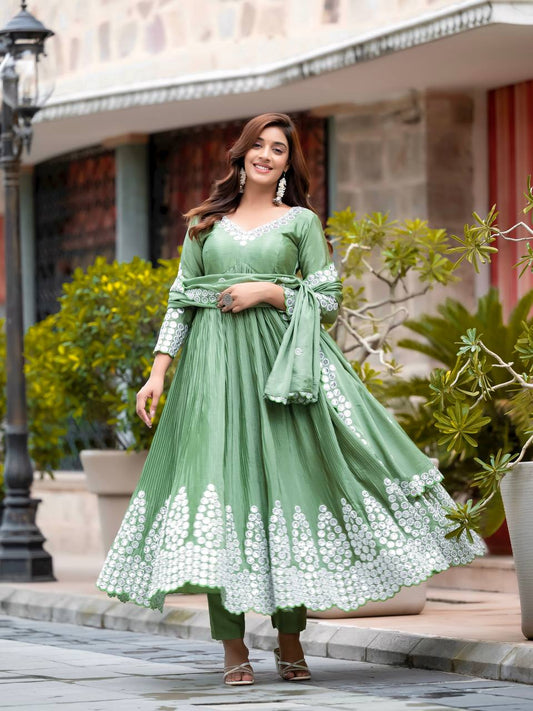 Sparkling Green embroidered Anarkali suit set :-5020