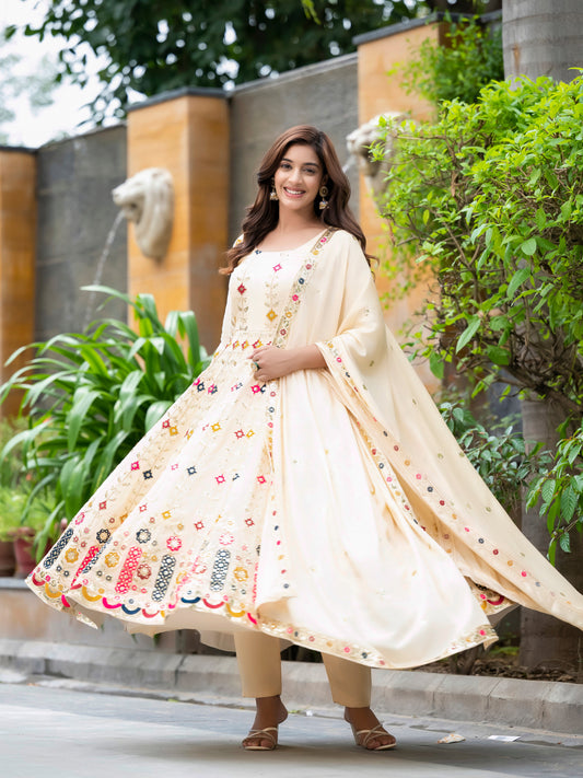 New Sparkling Multi Color Heavy Embroidery Anarkali Suit Set